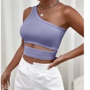 SHEIN Lavender One-Shoulder Crop Top